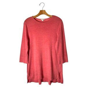 J Jill Sweater Women Medium Pink Red Merino Wool Knit Lightweight Pullover Tunic
